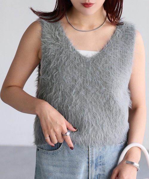 Riberry ベスト ジレ 前後2WAYシャギーニットビスチェ レディース - 画像 (4)