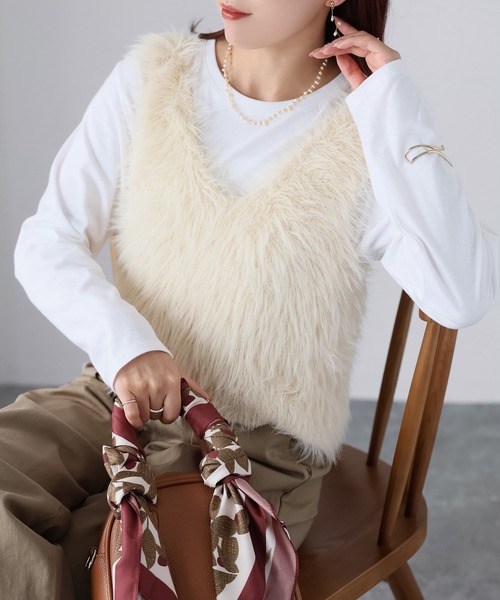 Riberry ベスト ジレ 前後2WAYシャギーニットビスチェ レディース