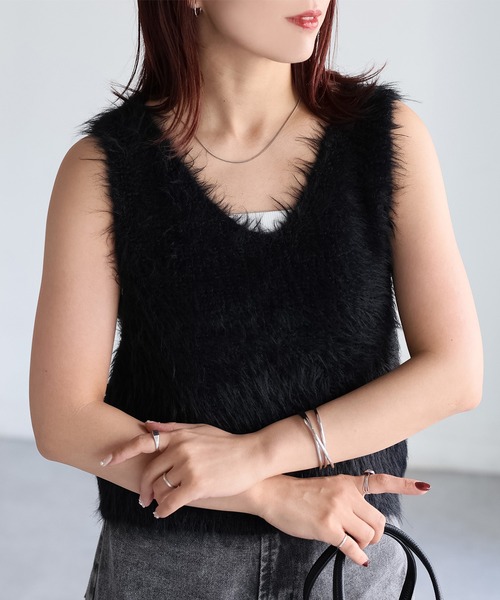 Riberry ベスト ジレ 前後2WAYシャギーニットビスチェ レディース - 画像 (3)