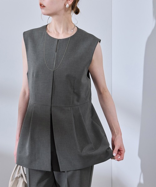 ROPE' PICNIC ベスト ジレ 「UV対応」「リネンライク・シリーズ」ペプラムジレベスト/通勤・セットアップ対応 レディース - 画像 (2)