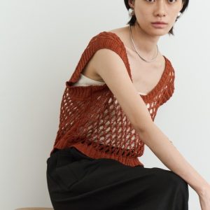 DFFUR. ベスト ジレ Uネックメッシュショートベスト レディース