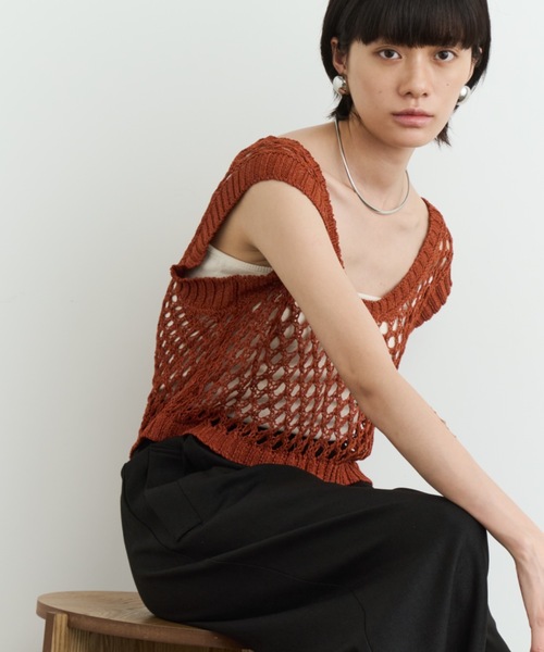 DFFUR. ベスト ジレ Uネックメッシュショートベスト レディース - 画像 (3)