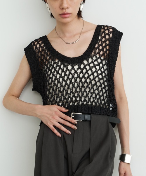 DFFUR. ベスト ジレ Uネックメッシュショートベスト レディース - 画像 (2)