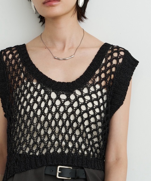 DFFUR. ベスト ジレ Uネックメッシュショートベスト レディース - 画像 (6)