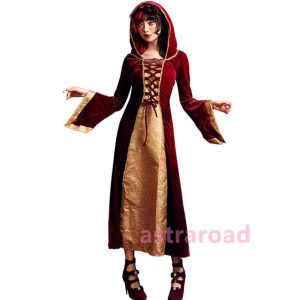 中世ヨーロッパ貴族 魔女 悪魔 レディース 吸血鬼 バンパイア 衣装 女性用 巫女 フード付きワンピース 宮廷装 ハロウイン コスチューム