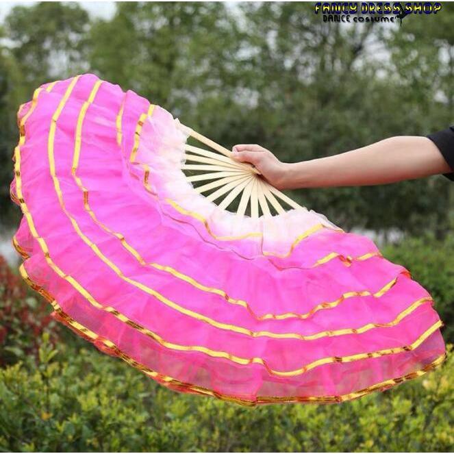中華ダンス用 扇子 舞台 ステージグッズ シフォン フリル重ね ふわんり グラデーション かわいい 舞扇 舞扇子 演舞扇 チャイナ風民族ダンス 古典舞踊ダンス 道具 - 画像 (7)