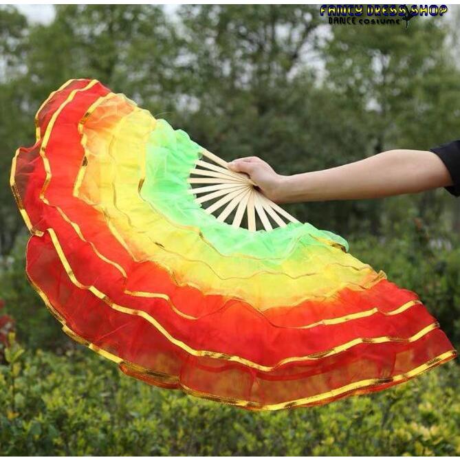 中華ダンス用 扇子 舞台 ステージグッズ シフォン フリル重ね ふわんり グラデーション かわいい 舞扇 舞扇子 演舞扇 チャイナ風民族ダンス 古典舞踊ダンス 道具 - 画像 (8)