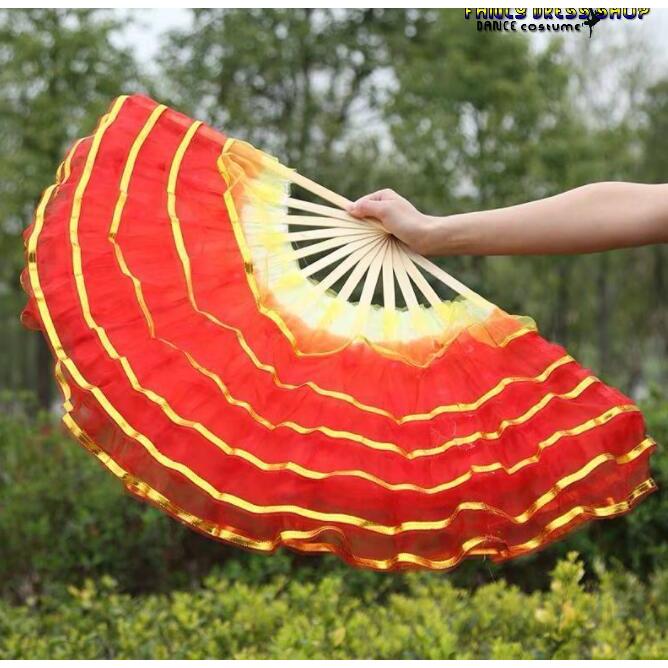 中華ダンス用 扇子 舞台 ステージグッズ シフォン フリル重ね ふわんり グラデーション かわいい 舞扇 舞扇子 演舞扇 チャイナ風民族ダンス 古典舞踊ダンス 道具 - 画像 (9)