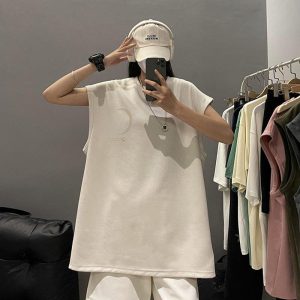 Tシャツ 6color トップス タンクトップ 男女兼用 メンズ 大きいサイズ スエード 月 プリント