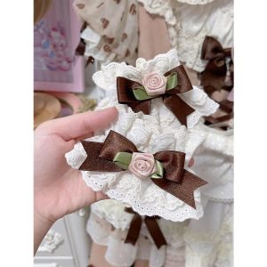 花柄ちょう結びデザイン ピンク/ベージュ レース手首袖口