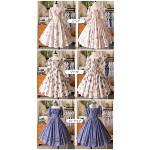 ロリータ　総柄　半袖ワンピース　付け襟 2way　6color