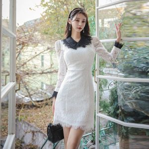 【S-XL】韓国ドレス?contrast color ドレスG648