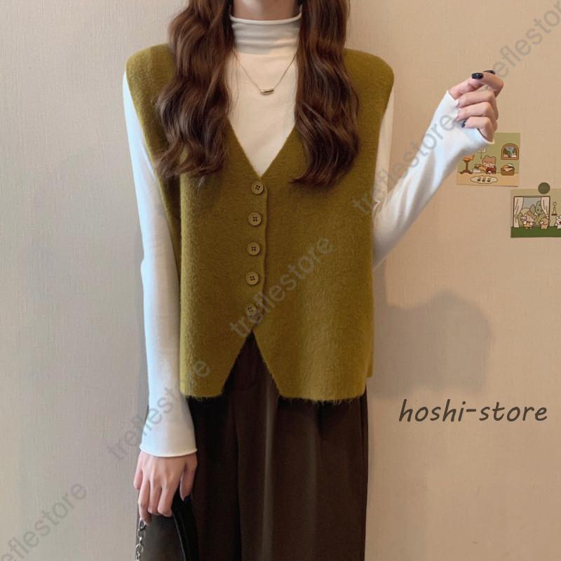 ニットベスト レディース ベスト Vネック チョッキ トップス ノースリーブ ゆったり 重ね着 プルオーバー セーター 春 通学 通勤 オフィス - 画像 (2)