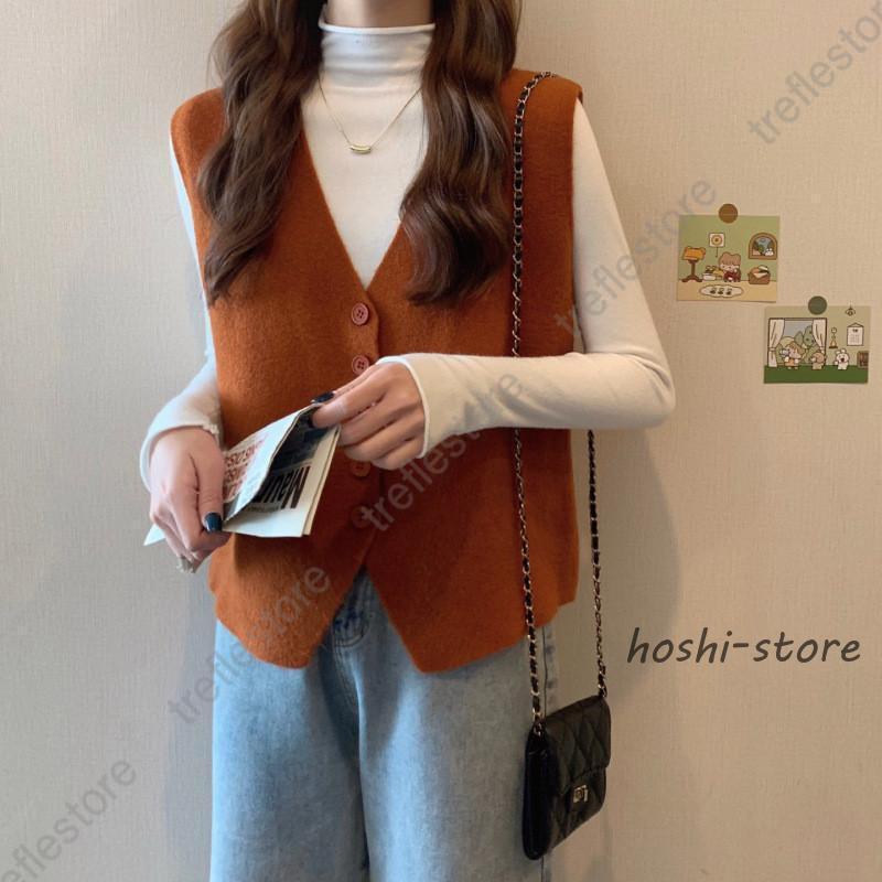 ニットベスト レディース ベスト Vネック チョッキ トップス ノースリーブ ゆったり 重ね着 プルオーバー セーター 春 通学 通勤 オフィス - 画像 (6)