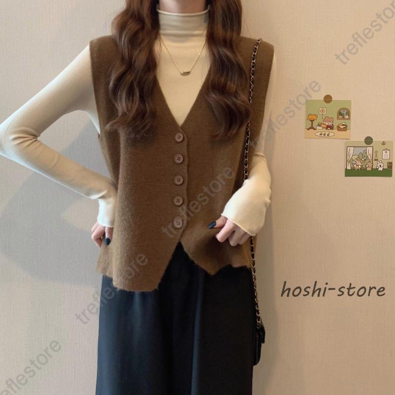 ニットベスト レディース ベスト Vネック チョッキ トップス ノースリーブ ゆったり 重ね着 プルオーバー セーター 春 通学 通勤 オフィス - 画像 (7)