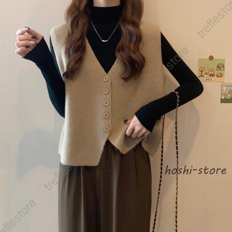 ニットベスト レディース ベスト Vネック チョッキ トップス ノースリーブ ゆったり 重ね着 プルオーバー セーター 春 通学 通勤 オフィス - 画像 (8)