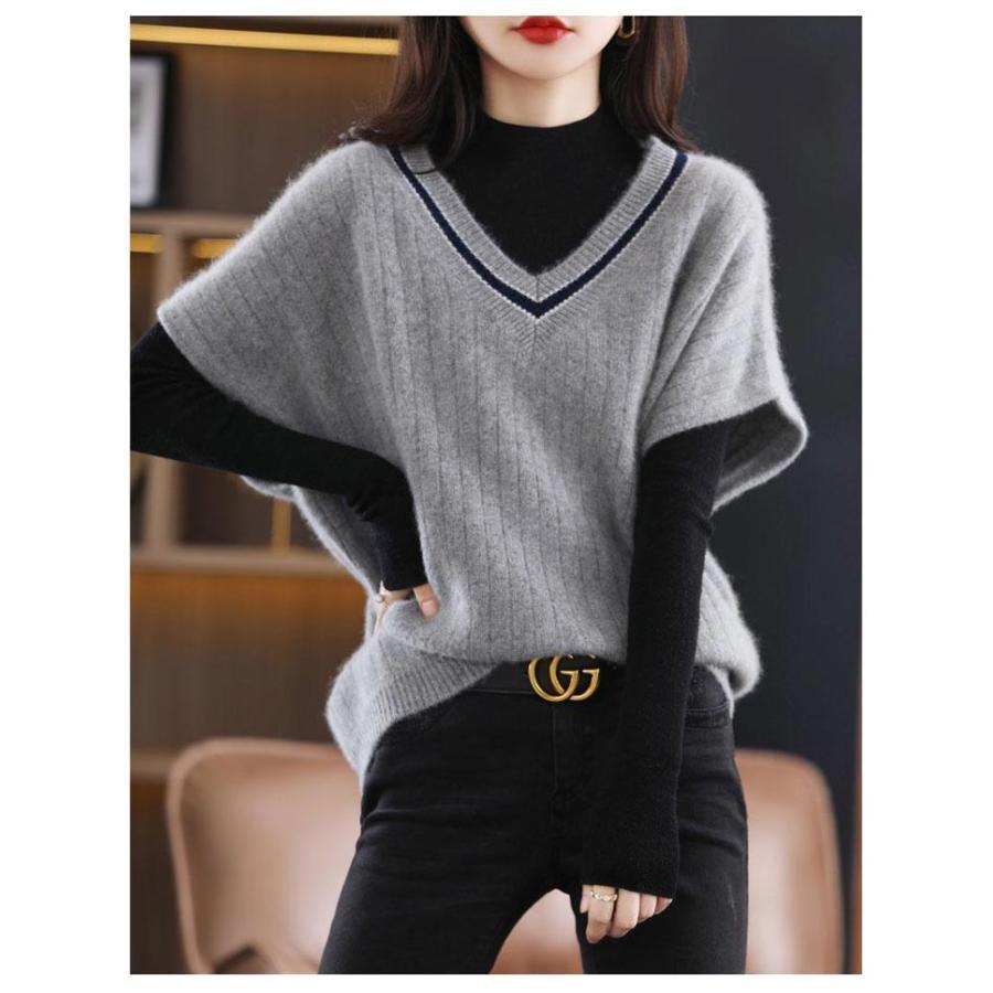 カジュアル Vネック チョッキ トップス ニットベスト ベスト 体型カバー ゆったり ノースリーブ 30代 プルオーバー 柔らか ニットセーター カジ - 画像 (9)