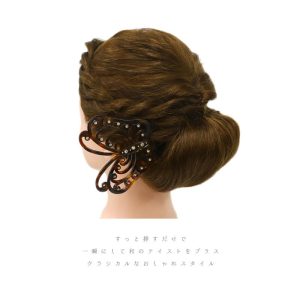 かんざし バチ型 留袖 髪飾り 50代 黒留袖 色留袖 成人式 振袖 袴 べっ甲風 ブラウン ラインストーン 大きい おしゃれ かわいい No.10-1023