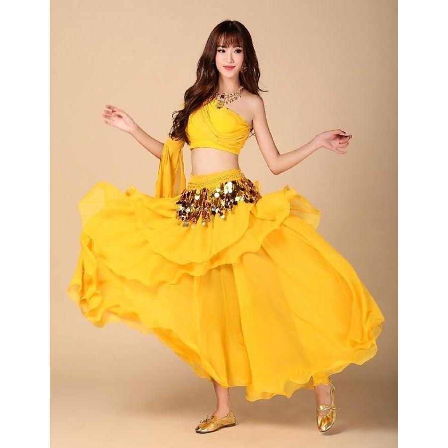 ベリーダンス セットアップ 衣装 ダンス衣装 レディース ダンス レッスン着 レッスンウェア 練習着 シフォン スパンコール ブラトップとスカート - 画像 (2)