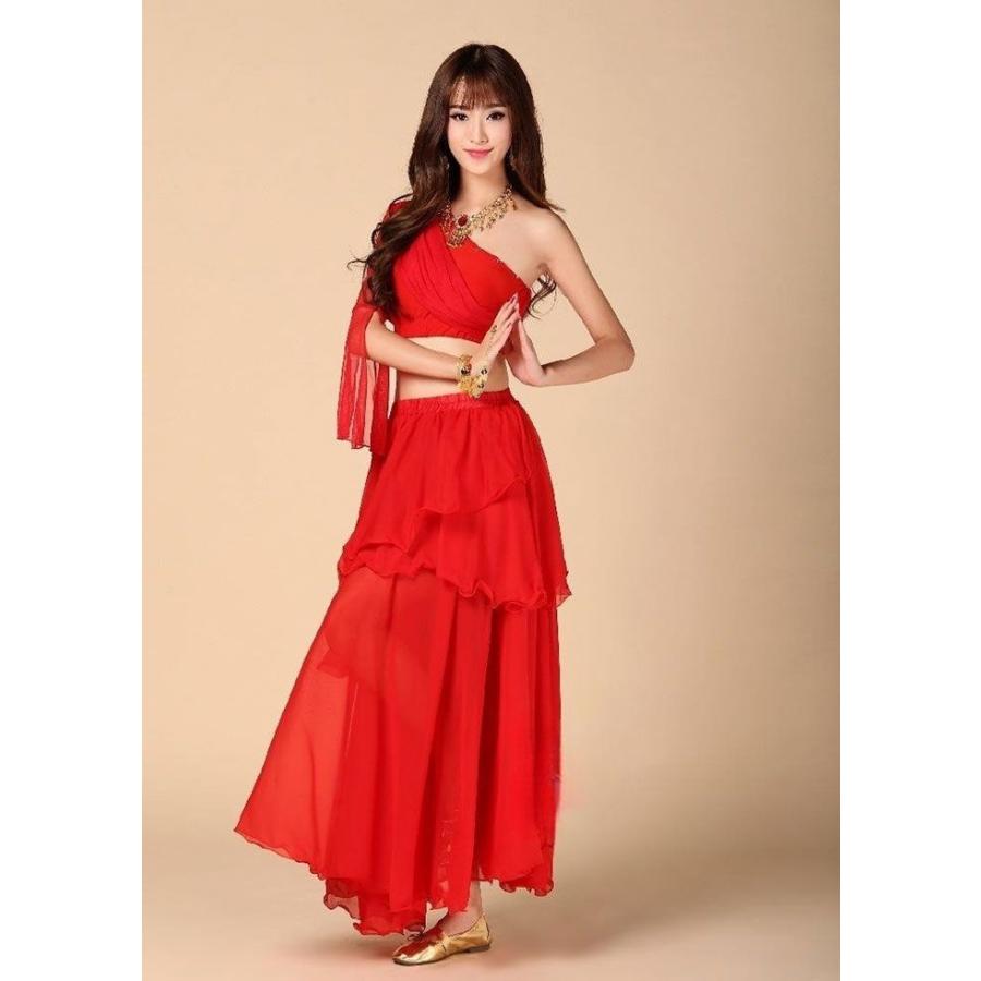 ベリーダンス セットアップ 衣装 ダンス衣装 レディース ダンス レッスン着 レッスンウェア 練習着 シフォン スパンコール ブラトップとスカート - 画像 (9)