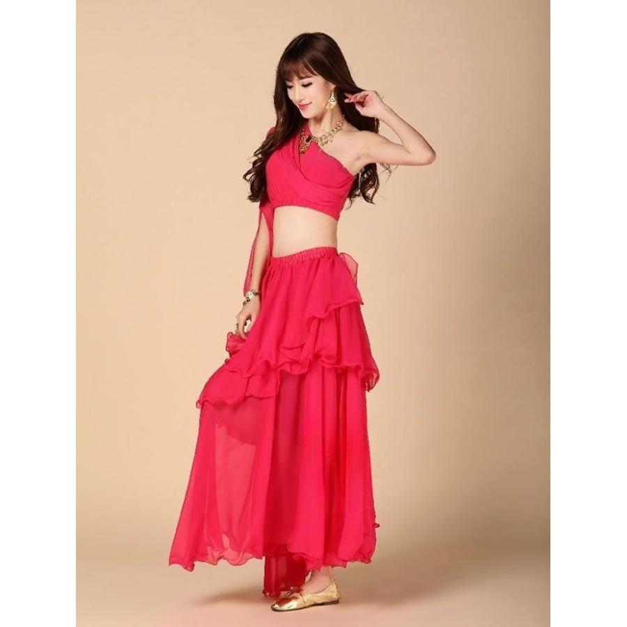 ベリーダンス セットアップ 衣装 ダンス衣装 レディース ダンス レッスン着 レッスンウェア 練習着 シフォン スパンコール ブラトップとスカート - 画像 (4)