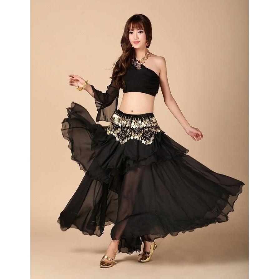ベリーダンス セットアップ 衣装 ダンス衣装 レディース ダンス レッスン着 レッスンウェア 練習着 シフォン スパンコール ブラトップとスカート - 画像 (3)