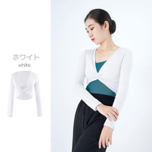 バレエ トップス 大人 綿 長袖 Vネック レディース バレエトップス Tシャツ カットソー バレエ上着 柔らかい 生地 動きやすい伸縮 練習着 ダンス バレエ用品