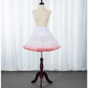 パニエ チュチュ スカート ふわんり ふわふわ 45cm ショート丈 ドレス 裾フリル かわいい 白＋パンク キュート lolita ロリータ ワイヤー