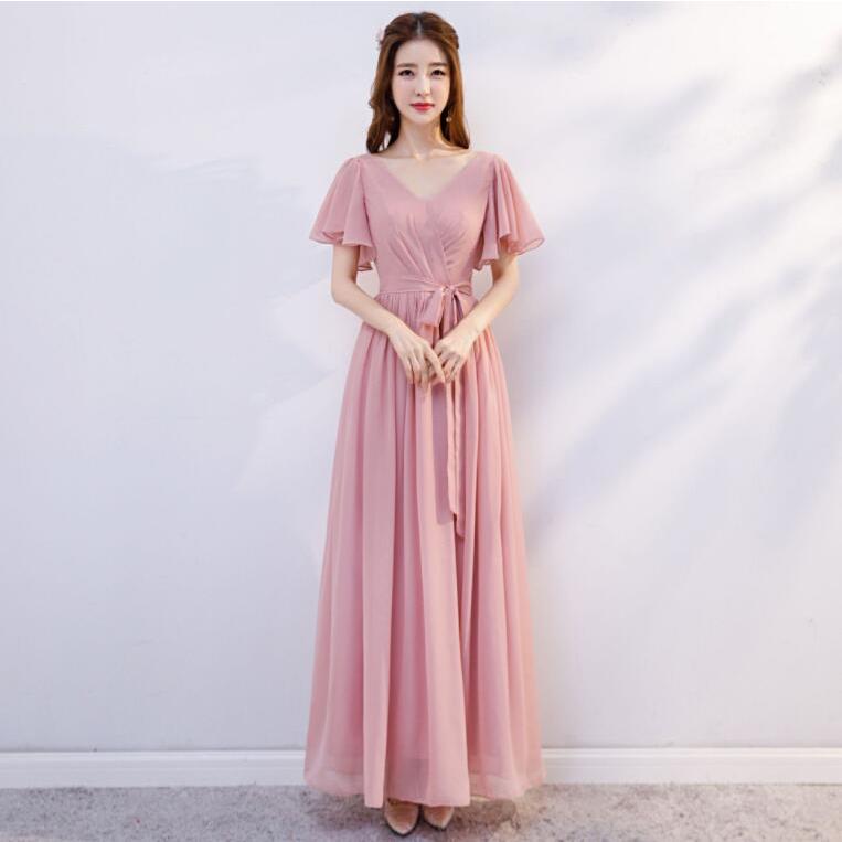 「6タイプ」ロングパーティードレスライズメイド服 シフォンドレス 結婚式 披露宴 パーティー 二次会 前撮り 演奏会 ブライズメイドドレス フリル チュール リボ - 画像 (3)