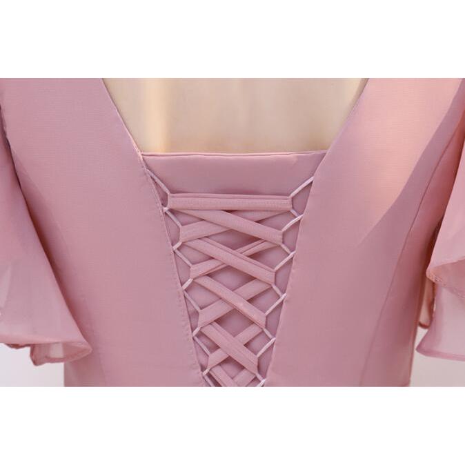 「6タイプ」ロングパーティードレスライズメイド服 シフォンドレス 結婚式 披露宴 パーティー 二次会 前撮り 演奏会 ブライズメイドドレス フリル チュール リボ - 画像 (8)