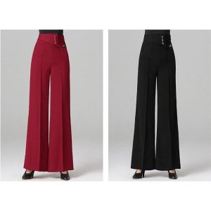 ラテン モダンダンスパンツ レディース ガウチョパンツ ハイウエストワイドパンツ 社交ダンスパンツ  やや厚め ロング 長ズボン ベルボトム フレアパンツ ダンス