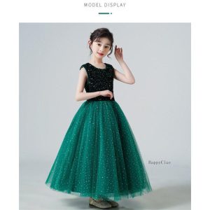 子供 ドレス 女の子 ワンピース お姫様ドレス 子ども ピアノ演奏会 発表会 キッズドレス ノースリーブ ロング丈 ス パンコール お洒落 令嬢テイスト 女児 子供服