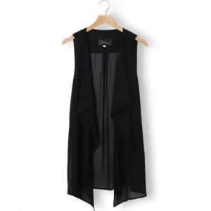 シフォンベスト ジレ 無地 夏 春 ロングベスト 前開き ロング丈 薄手 ノースリーブ ロングジレ カーディガン ガウン 羽織り