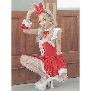 Tika サンタ コスプレ バニーガール バニー 衣装 ベロア うさぎ ミニ クリスマス 赤 サンタコス セクシー エロ 人気