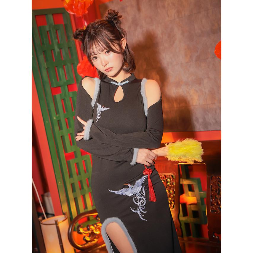 Tika コスプレ 衣装 チャイナ 膝丈 仮装 長袖 お化けの日 キャバ嬢 セクシー チャイナコスチューム チャイナドレス 激安 - 画像 (5)