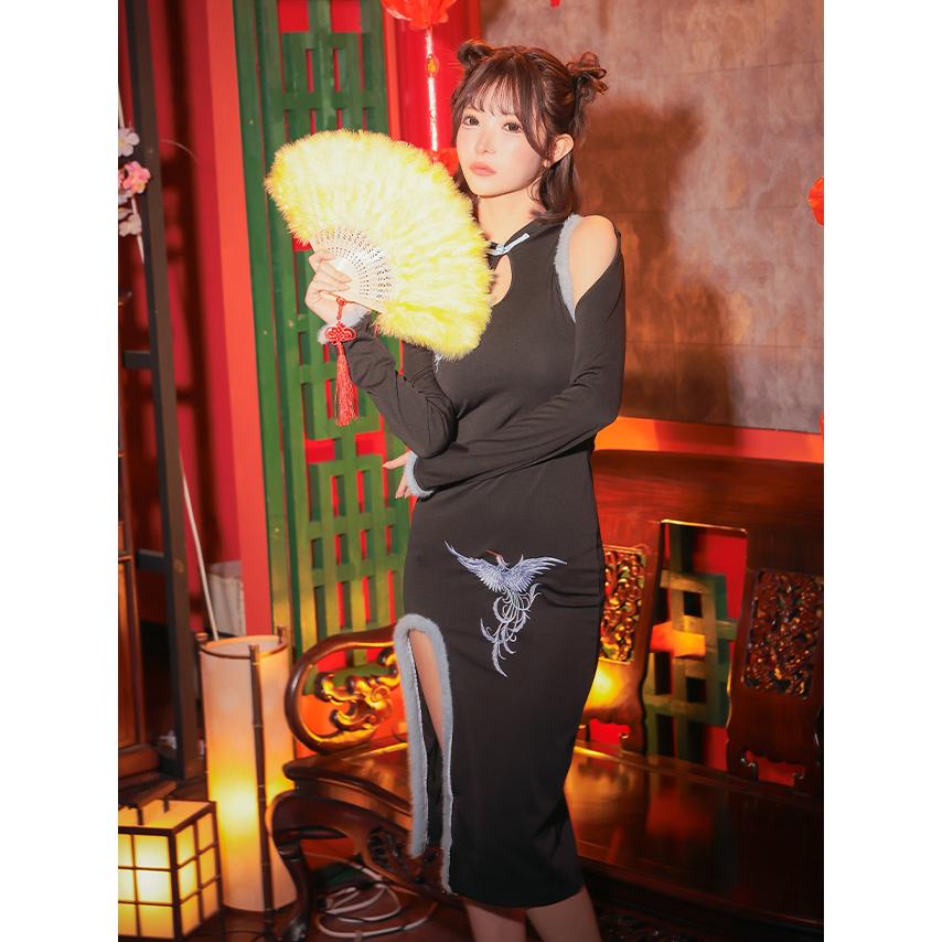 Tika コスプレ 衣装 チャイナ 膝丈 仮装 長袖 お化けの日 キャバ嬢 セクシー チャイナコスチューム チャイナドレス 激安 - 画像 (6)