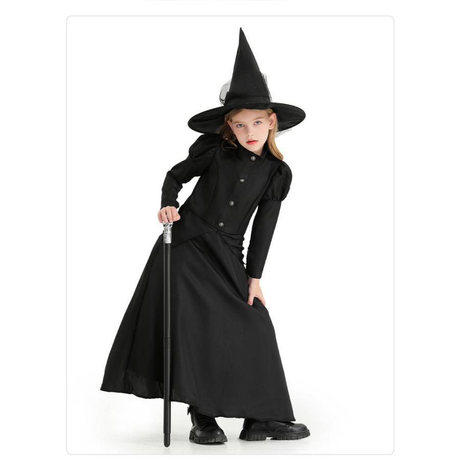 子供 魔女風 コスチューム ハロウィン 仮装 衣装 キャラクター ハット ワンピース 2点セット - 画像 (5)