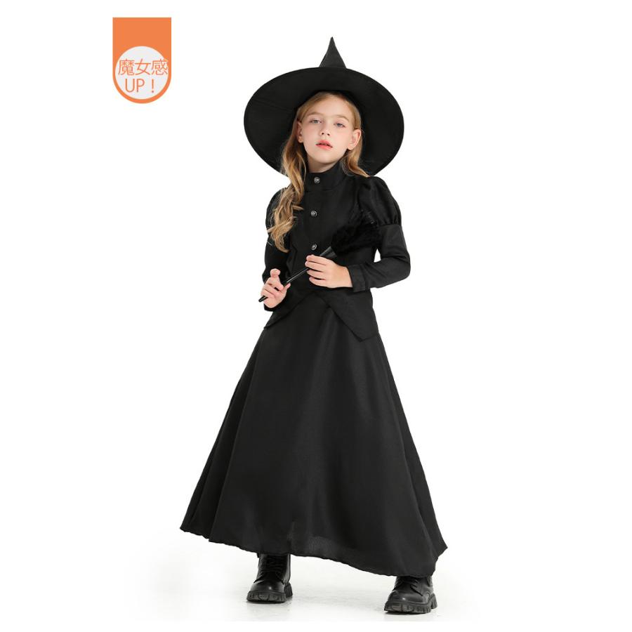 子供 魔女風 コスチューム ハロウィン 仮装 衣装 キャラクター ハット ワンピース 2点セット - 画像 (6)